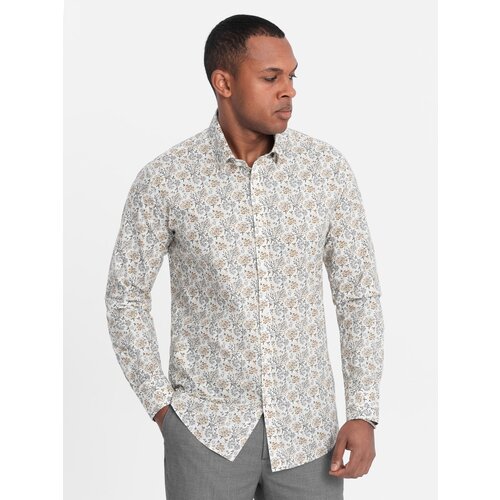 Ombre Men's SLIM FIT shirt in floral pattern - beige Cijene