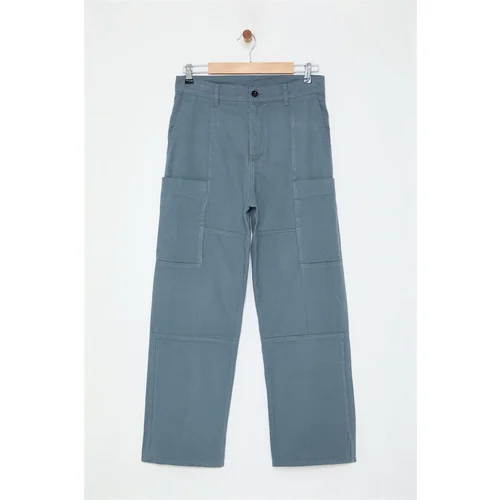 Trendyol Indigo Straight Fit Gabardine Baggy Trousers