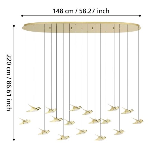 Eglo 390399 - led prigu&amp;scaron;iva luster na sajli paratebueno 17xLED/3W/230V zlatna Slike
