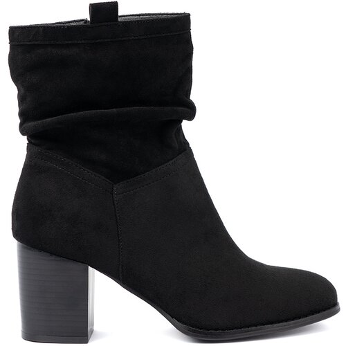 Shelvt Black suede ankle boots with a ruffled upper Cene