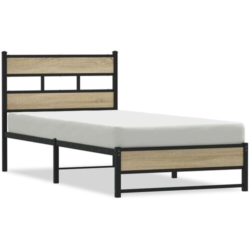 VidaXL Kovinski posteljni okvir brez vzmetnice sonoma hrast 75x190 cm Slike