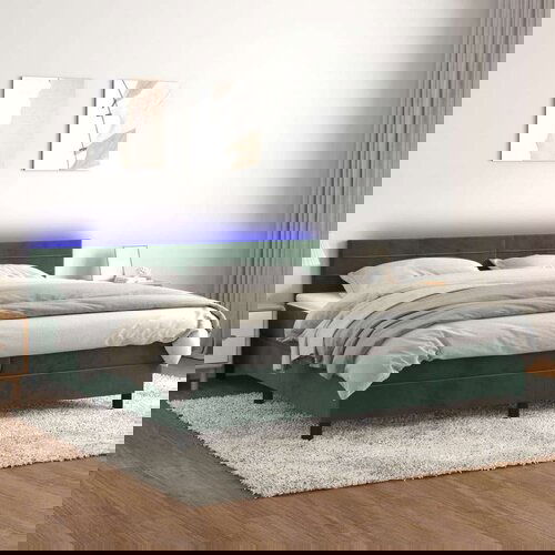  Box spring s madracem LED tamnozeleni 200x200 cm baršun Cijene