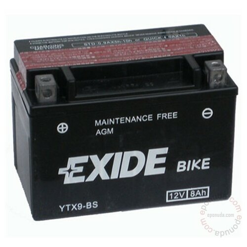 Exide BIKE YTX9-BS 12V 8Ah akumulator Slike