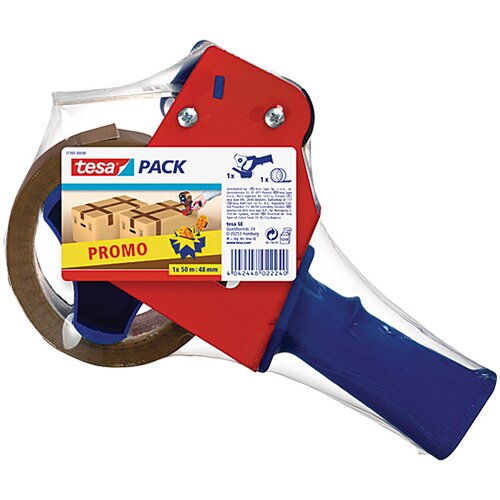 Tesa Ročni odvijalec Tesa Pack (vklj. z rjavim lepilnim trakom 50 m x 48 mm, rdeč/moder) Slike