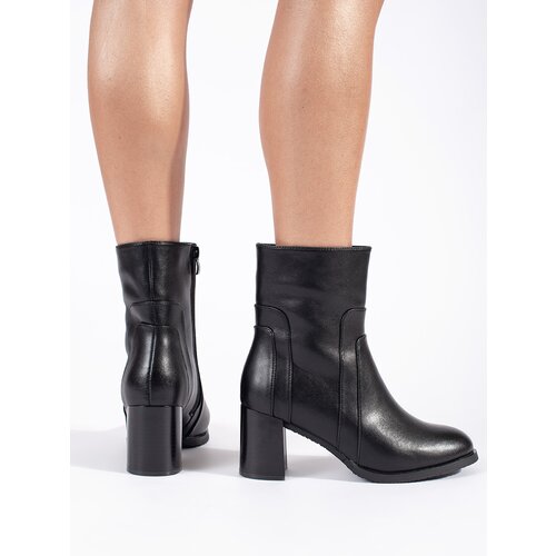 Sergio Leone Women&amp;#039;s black leather ankle boots on a stiletto heel by Slike