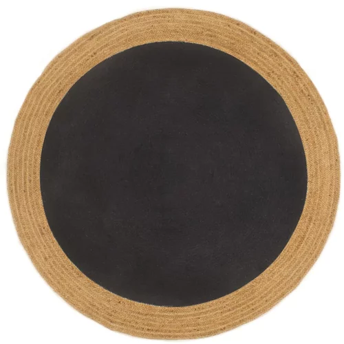 Ukrasni tepih pleteni crni-prirodni 180 cm juta i pamuk okrugli