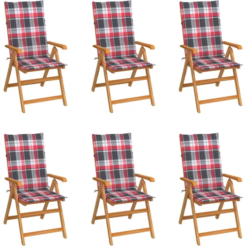 vidaXL Vrtne stolice s crvenim kariranim jastucima 6 kom od tikovine