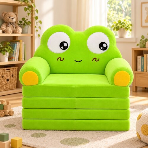  Dečija rasklopiva plišana foteljica 2u1 Happy Frog zelena - 4 sloja ( KLK2694-HFZ ) Cene