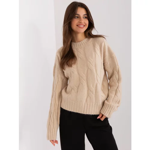 Fashion Hunters Light beige classic sweater with cables