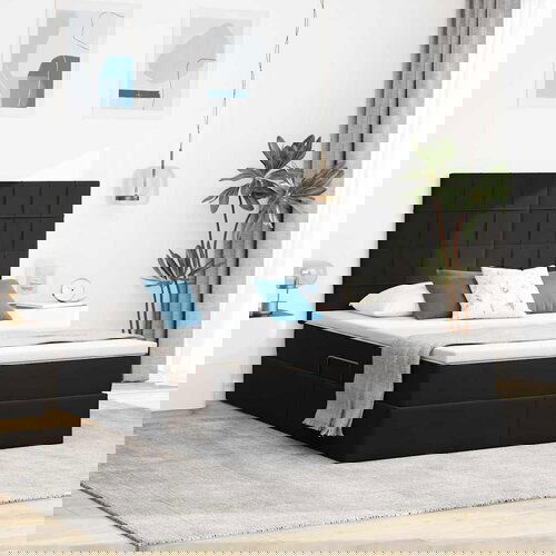 vidaXL Krevet S LED lampica s uzglavljem Crna 140 x 200 cm Baršun Cijene