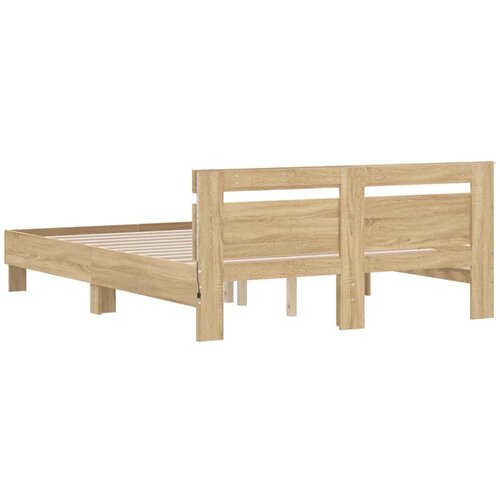  Okvir za krevet s uzglavljem i LED boja hrasta 140x190 cm Slike