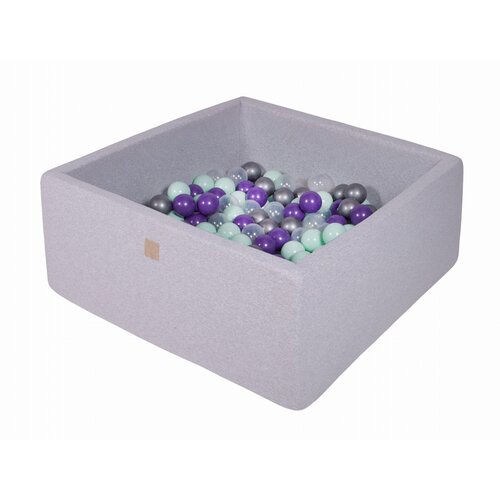 MeowBaby Square Ball Pool, 90x90x40 cm s 300 žogicami, bombaž, svetlo siva: mint/prozorna/srebrna/vijolična, (21333748) Cene