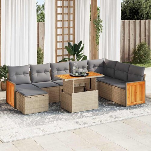 VidaXL 7-dijelni set vrtnih sofa s jastucima bež od poliratana bagrem Slike