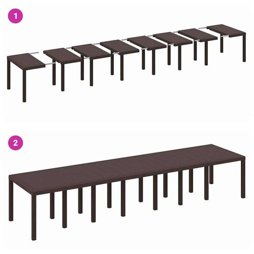 VidaXL Stol za vrt smeđi 400x100x73 cm Poli Ratan, Stol za vrt smeđi 250x100x73 cm Poli Ratan, Stol za vrt smeđi 150x100x73 cm Poli Ratan Slike