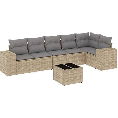  7-dijelni set vrtnih sofa od poliratana s jastucima bež Slike