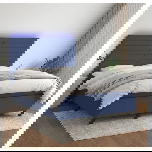 VidaXL Krevet box spring s madracem LED plavi 140x190 cm od tkanine Slike