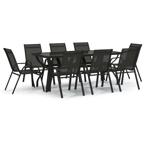  9-dijelni vrtni blagovaonski set crni Crna Dužina stola 180 cm Slike