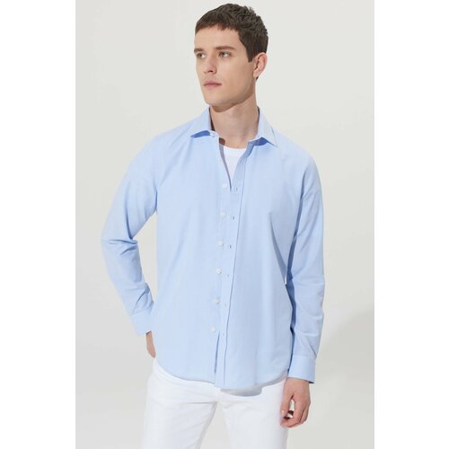 AC&Co / Altınyıldız Classics Men's White-light Blue Slim Fit Slim Fit Classic Collar Cotton Check Shirt Slike