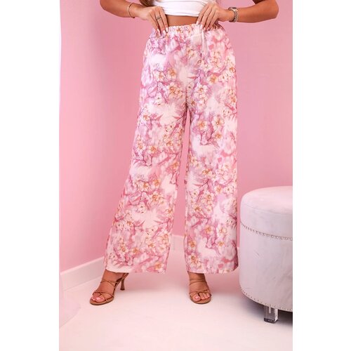 Kesi Włoski Women&amp;#039;s wide-leg trousers with floral print pink Slike