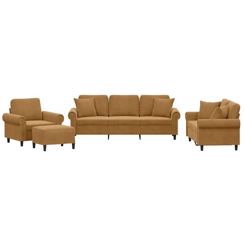  4-dijelni set sofa s jastucima smeđi bar&amp;scaron;unasti Slike
