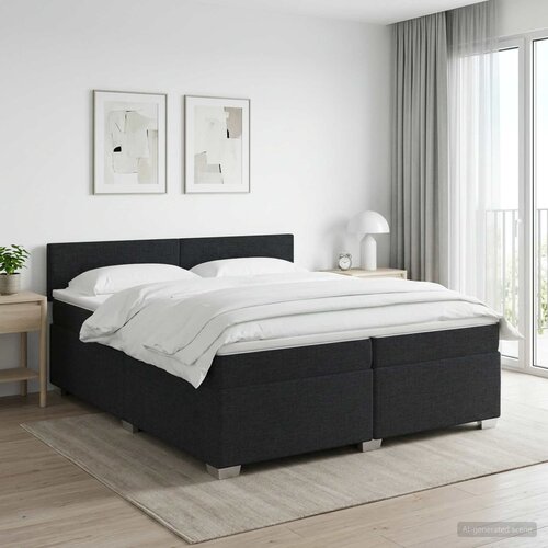  Boxspring krevet s madracem Crna 200 x 200 cm Tkanina Cijene