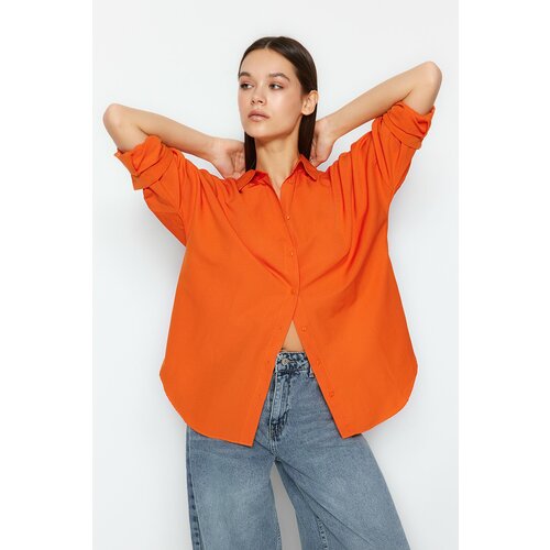 Trendyol Orange Oversize/Wide Fit Woven Shirt Slike
