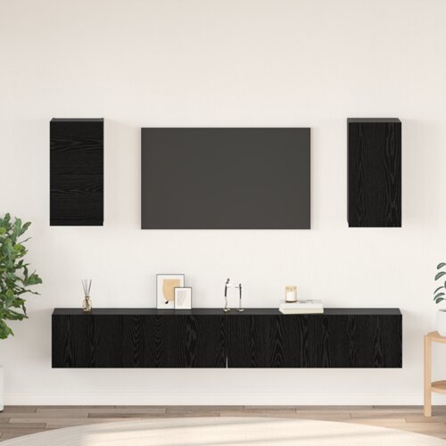 VidaXL TV Kabinet za Zid s policom s pohranom s vratima 6 pcs Crni hrast Konstruirano drvo Slike