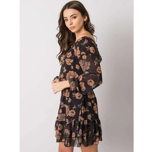 Fashion Hunters Black and camel Spanish dress with a Briannon frill