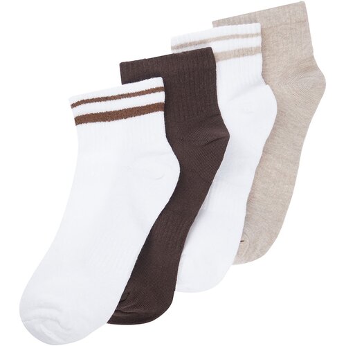 Trendyol Brown Unisex 4-Pack Striped Booties Cotton New Socks Slike