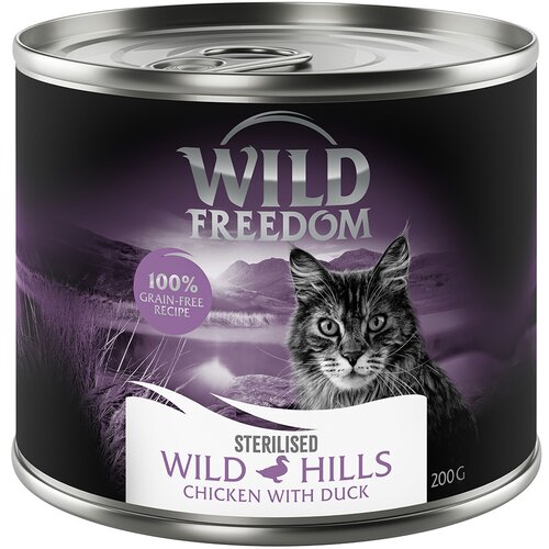 Wild Freedom Adult Sterilised 6 x 200 g - receptura brez žitaric - Wild Hills Sterilised - pi&amp;scaron;čanec z raco Slike