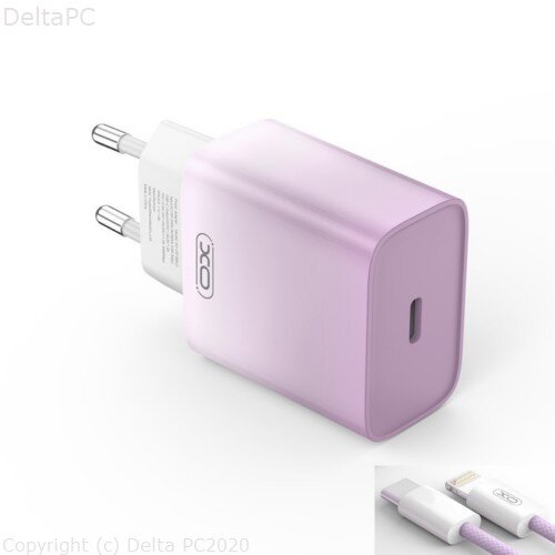 XO wall charger CE18 PD 30W 1x USB-C purple-white + cable USB-C - Lightning Cijene