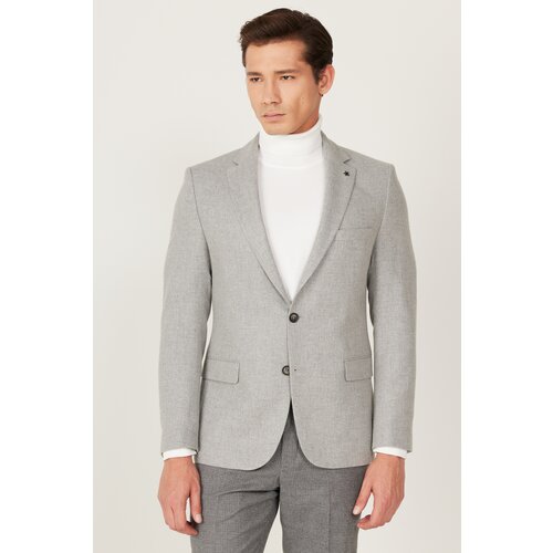 ALTINYILDIZ CLASSICS Men's Gray Slim Fit Slim Fit Mono Collar Patterned Woolen Jacket Slike