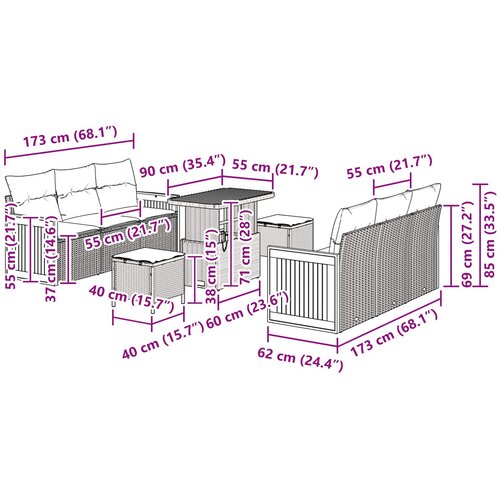  Sjedeća garnitura za vrt 9 kom. 8-Broj sjedala Crna 90 x 55 x 71 cm Slike