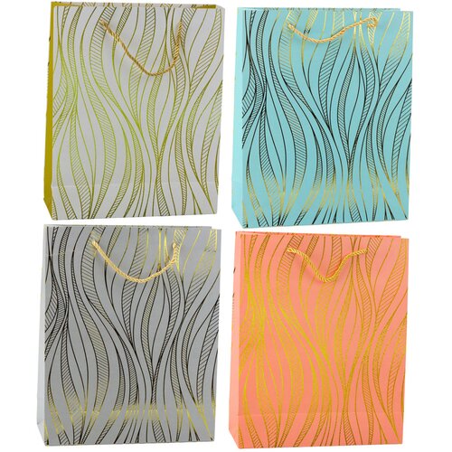  Paper Gift Bag Wavy Lines Gold 32 x 26 x 12 cm Cene
