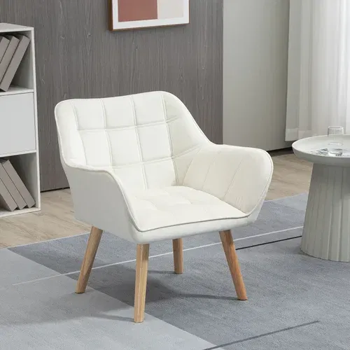 HOMCOM Fotelj v skandinavskem slogu iz lesa in z učinkom krem žameta za dnevno sobo ali pisarno, 64x61x72,5 cm, (20745176)