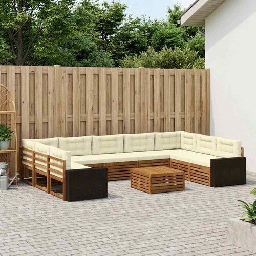  Set vanjskih sofa 10 kom. Prirodna i krem Čvrsto drvo akacije Cijene