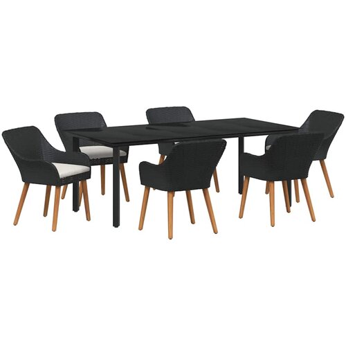 vidaXL Komplet za jedilnico v vrtu z blazino 7 pcs Črna poli ratan, (5000045379) Cene