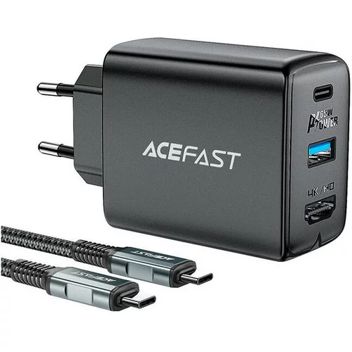 Acefast A17 omrežni polnilec, 65W GaN + kabel USB-C (črn)