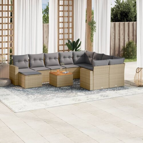 vidaXL 11-dijelni set vrtnih sofa od poliratana s jastucima bež Cijene