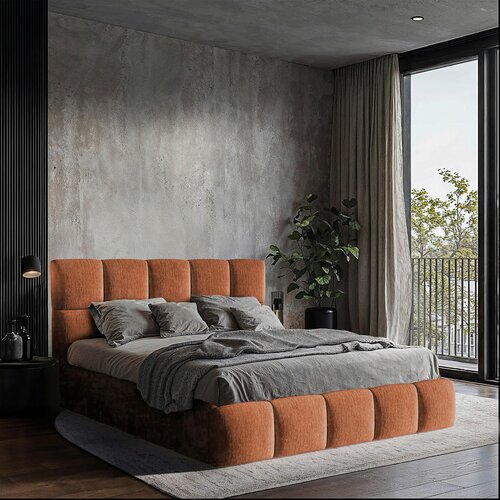 MID.YOU OBLAZINJENA POSTELJA 160 cm x 200 cm , les, tekstil, leseni material opečnato rjava Cene