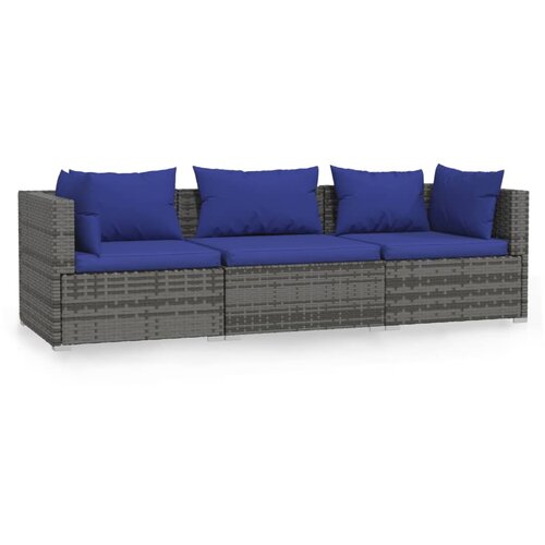 Maison Chic kavč - Sofa - Kanape trosed z blazinami siv poli ratan, (21727252) Cene