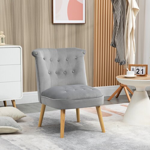 HOMCOM Sodoben stol za dnevno sobo, spalnico in jedilnico z oblazinjenim sedežem, lesenimi nogami in nogami iz žametne tkanine, 60x66x79 cm, siva barva, (20745172) Cene