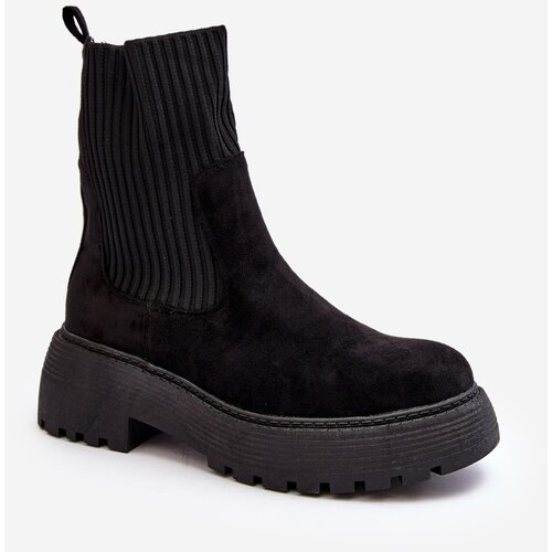Kesi Suede ankle boots with platform sock and flat heel, black Rewam Cene