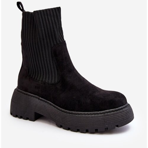 Kesi Suede ankle boots with platform sock and flat heel, black Rewam Slike