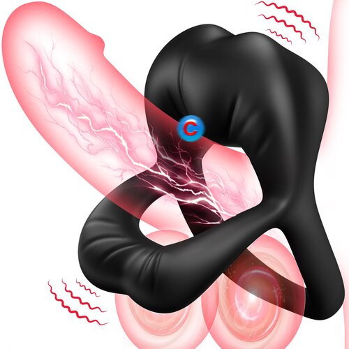 SuperLove Sexy Lip Dual Penis Ring Black Slike