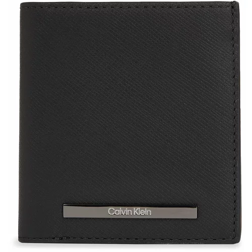 Calvin Klein Velika moška denarnica Modern Bar Trifold 6Cc W/Coin K50K511836 Ck Black Saffiano BEH