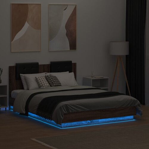  Okvir kreveta s uzglavljem LED boja smeđeg hrasta 120 x 190 cm Slike