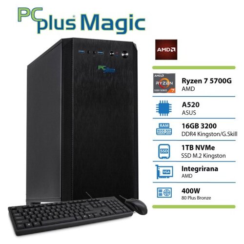 PCPLUS Magic Ryzen 7 5700G 16GB 1TB SSD tipkovnica mi&scaron;ka namizni računalnik Cene