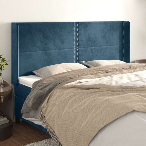  Vzglavje z u&amp;scaron;esi temno modro 183x16x118/128 cm žamet, (20933373) Slike