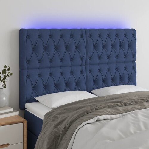 vidaXL LED posteljno vzglavje modro 144x7x118/128 cm blago Cene